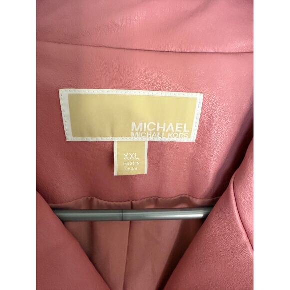 Michael Kors Faux Leather Moto Jacket Pink Belted XXL Gold Zip Biker Style - Picture 6 of 9